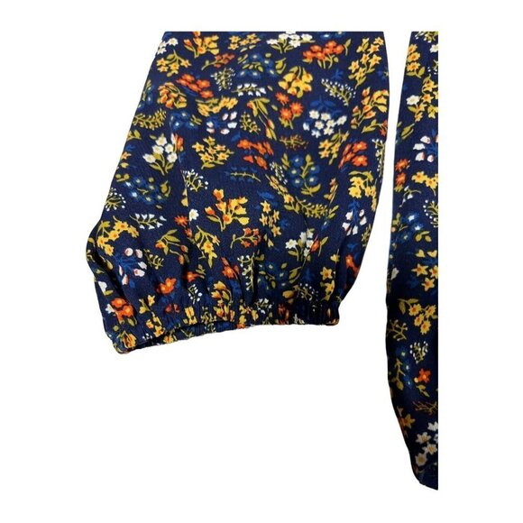 Mazik Large Floral Print Navy Ruffle Blouse Peasant Long Sleeve  Boho Hi Low - Picture 6 of 9